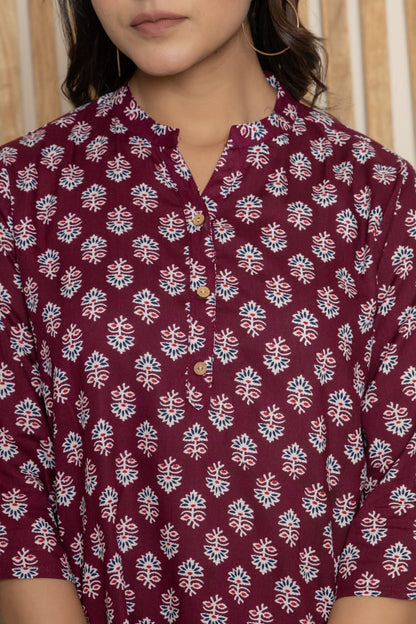 Maroon Soft Cotton Top – Casual & Office Wear