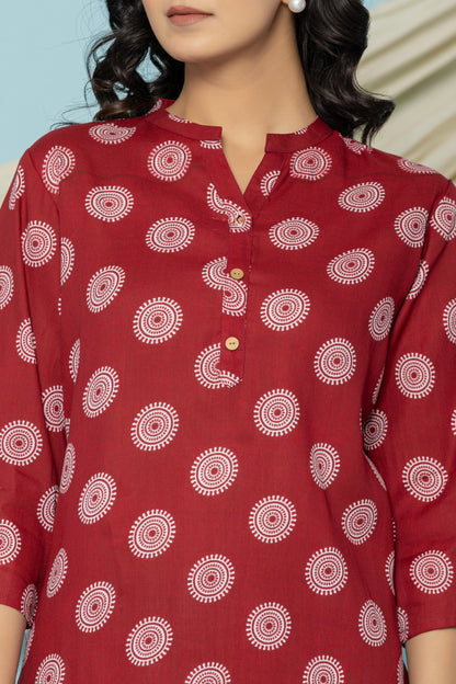 Maroon Soft Cotton Printed Top – Daily & Office Wear