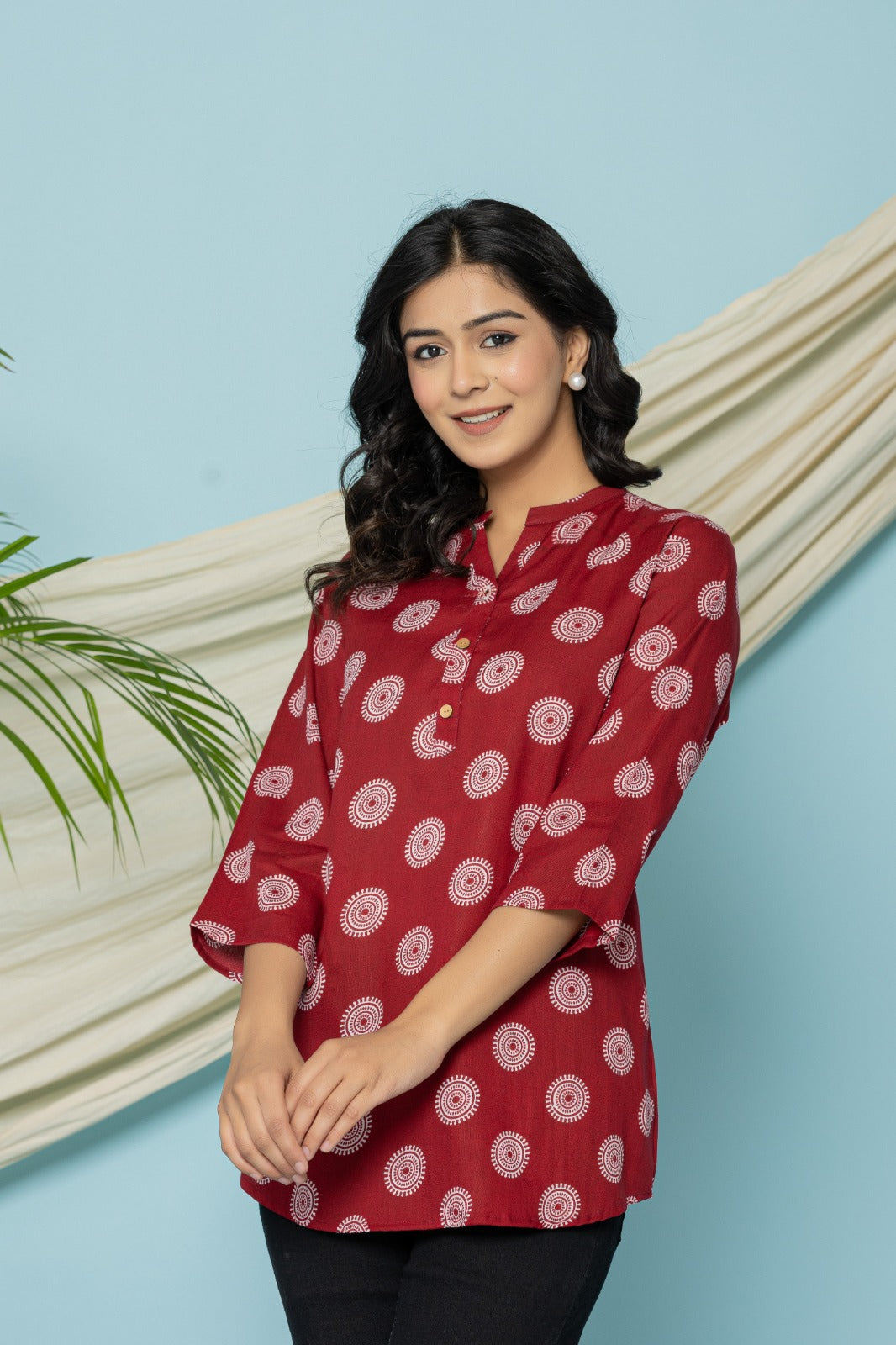 Maroon Soft Cotton Printed Top – Daily & Office Wear