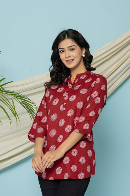 Maroon Soft Cotton Printed Top – Daily & Office Wear
