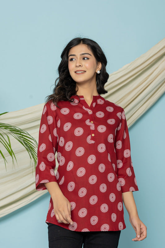 Maroon Soft Cotton Printed Top – Daily & Office Wear