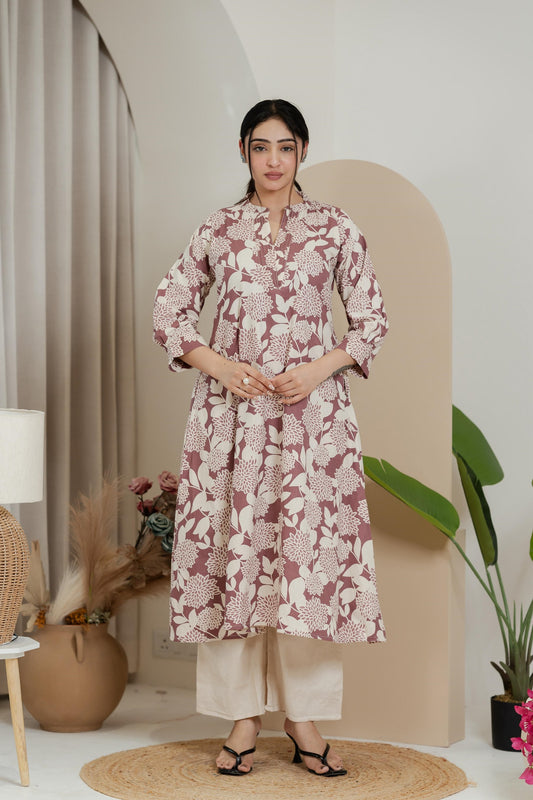Premium Khadi Flex Co-ord Set - Mauve with Cream | Soft & Comfortable