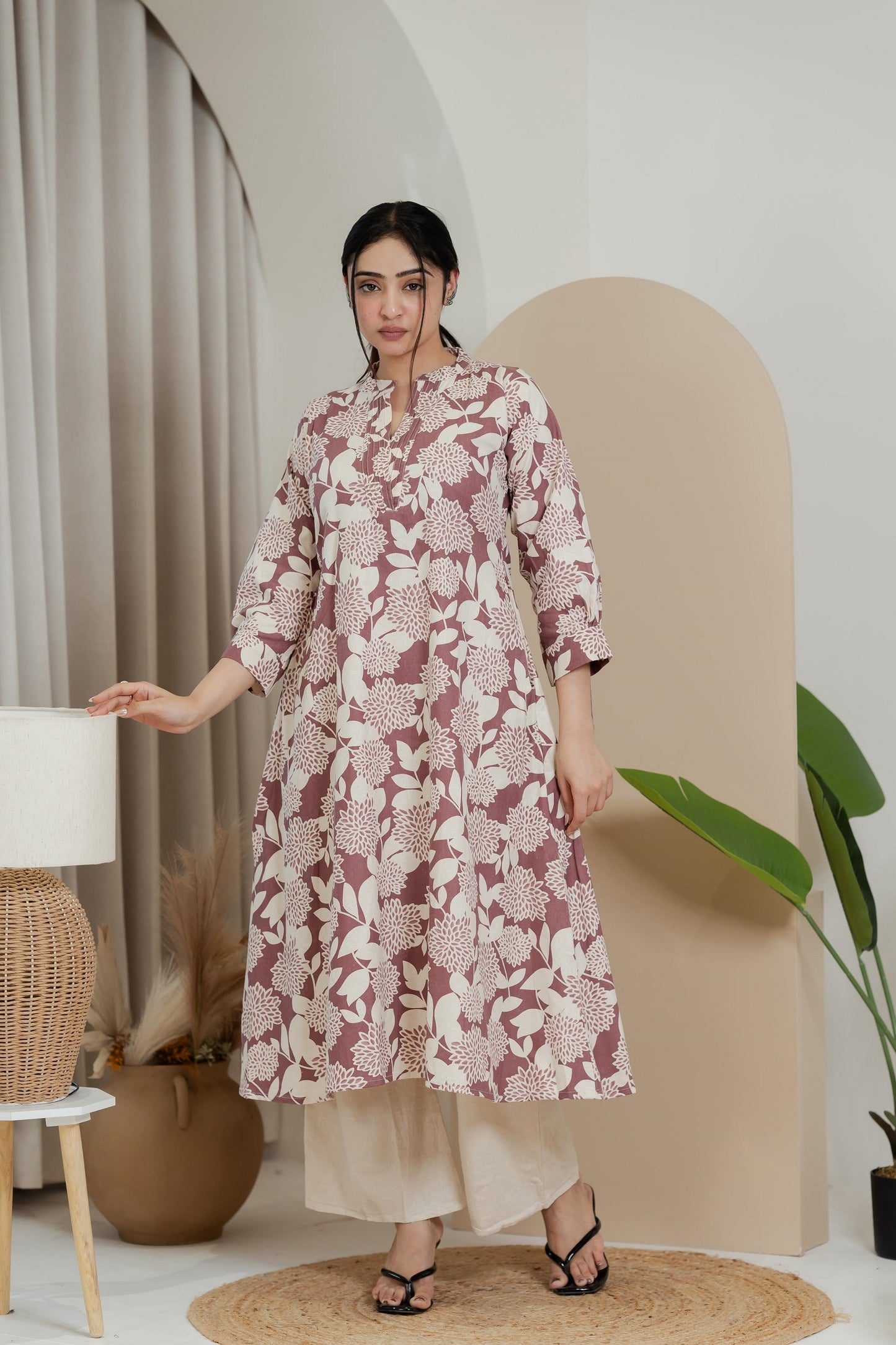 Premium Khadi Flex Co-ord Set - Mauve with Cream | Soft & Comfortable