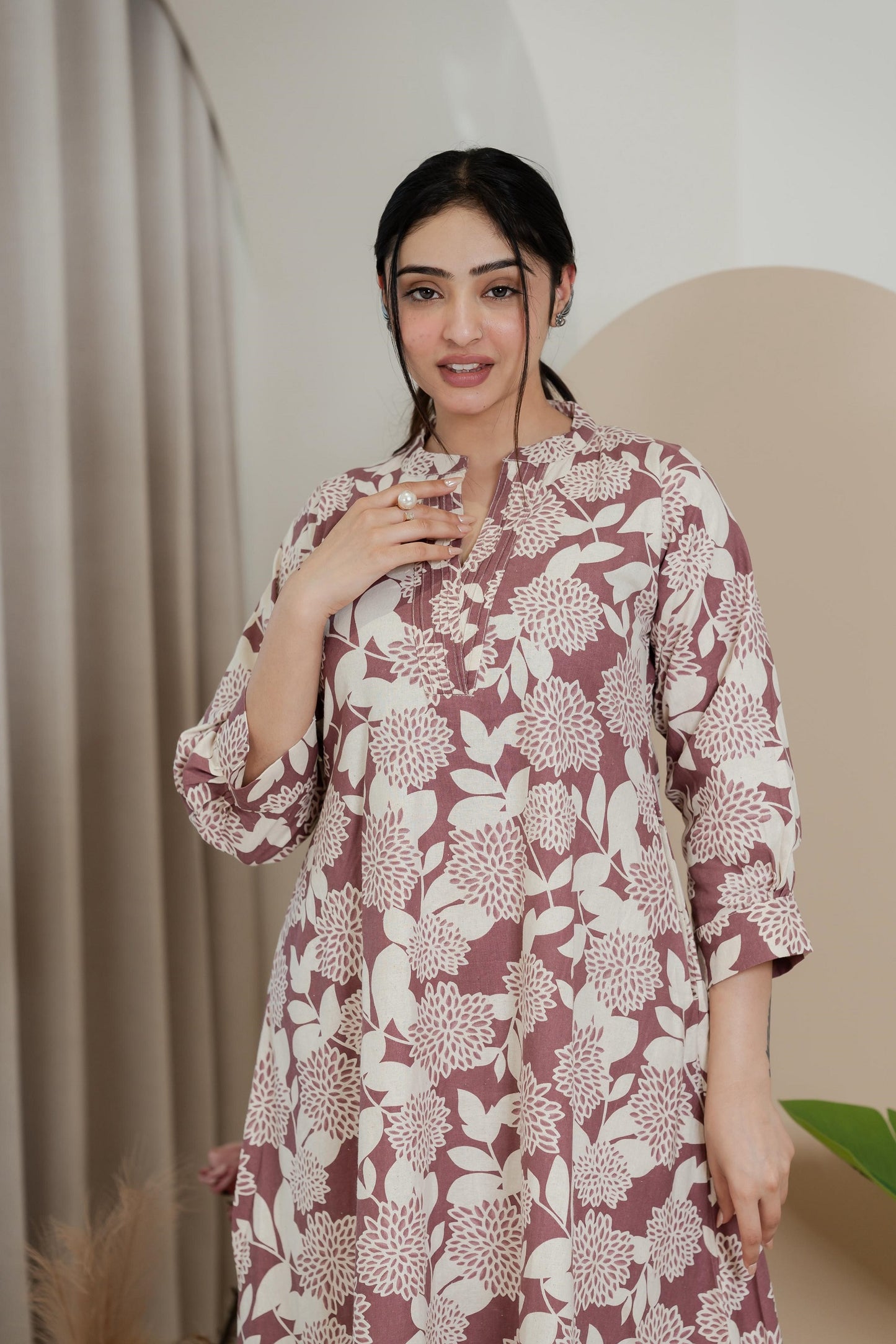 Premium Khadi Flex Co-ord Set - Mauve with Cream | Soft & Comfortable