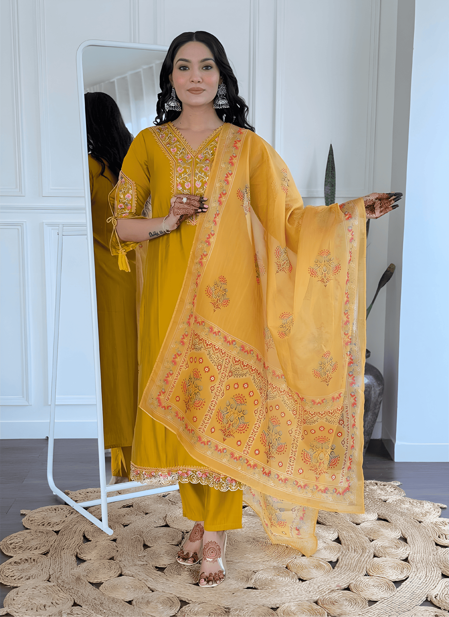 Mustard Yellow Premium Viscose Roman Suit Set - Soft & Smooth