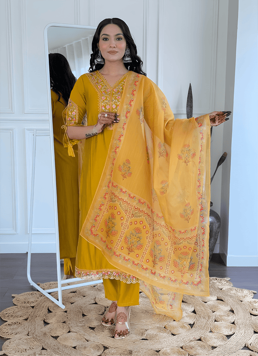Mustard Yellow Premium Viscose Roman Suit Set - Soft & Smooth