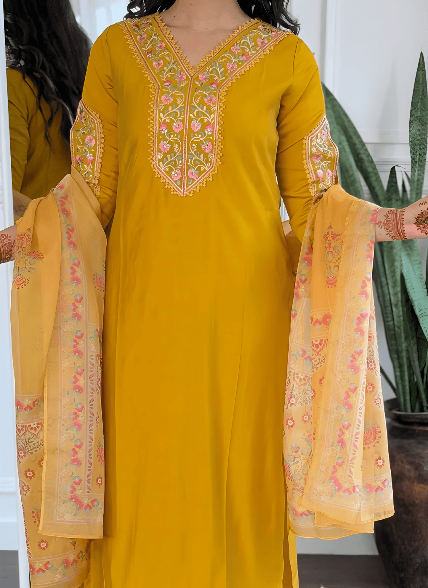 Mustard Yellow Premium Viscose Roman Suit Set - Soft & Smooth