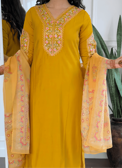 Mustard Yellow Premium Viscose Roman Suit Set - Soft & Smooth