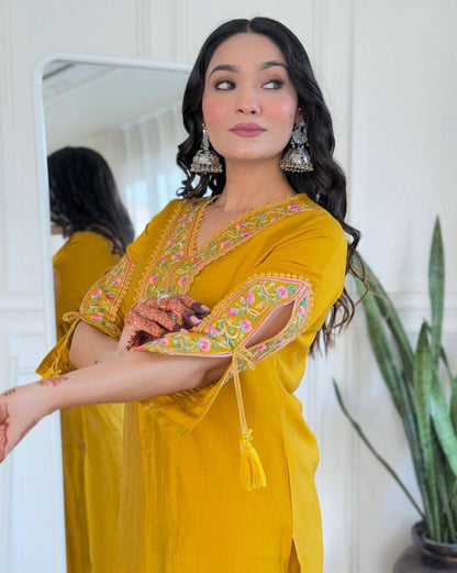 Mustard Yellow Premium Viscose Roman Suit Set - Soft & Smooth