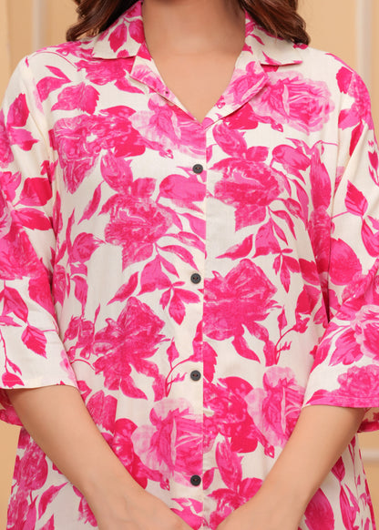 Pink Floral Printed Premium Cotton Co-ord Set for Women