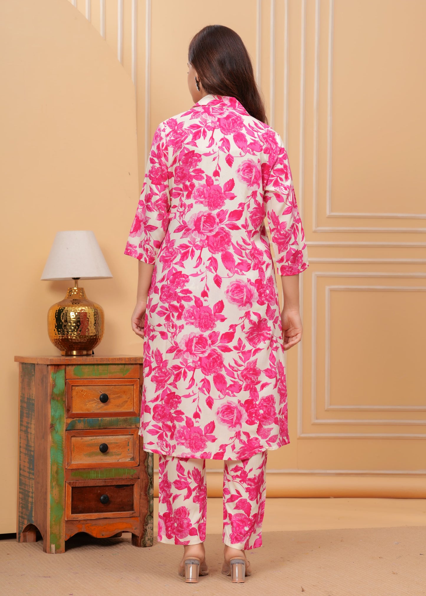 Pink Floral Printed Premium Cotton Co-ord Set for Women