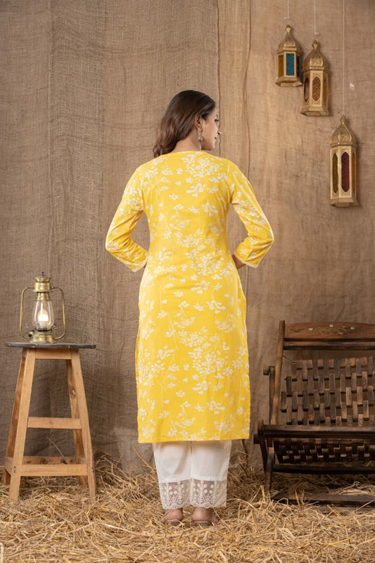 Premium Lemon Yellow Soft Cotton Chikankari Kurta Set