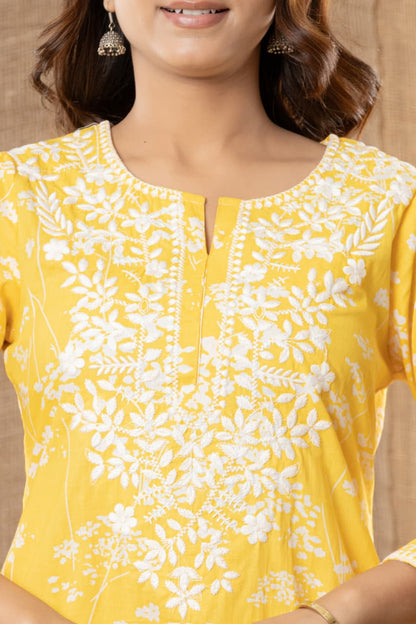 Premium Lemon Yellow Soft Cotton Chikankari Kurta Set