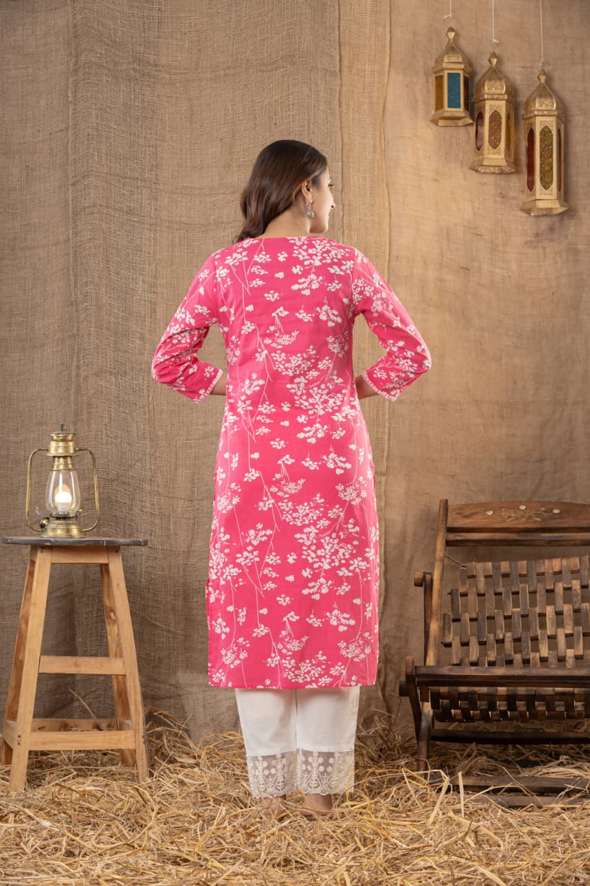 Premium Pink Soft Cotton Chikankari Kurta Set