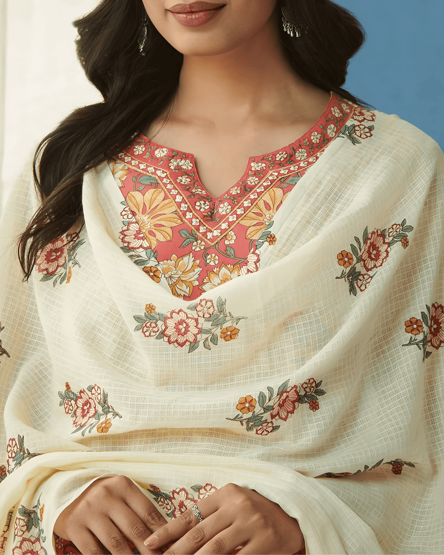 Printed Premium Cotton Kurta Set with Palazzo & Dupatta - Soft & Breathable