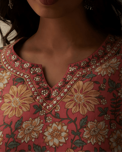 Printed Premium Cotton Kurta Set with Palazzo & Dupatta - Soft & Breathable