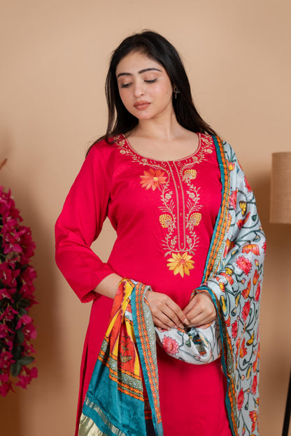Red Pure Gaji Silk Suit Set for Women – Luxurious & Breathable