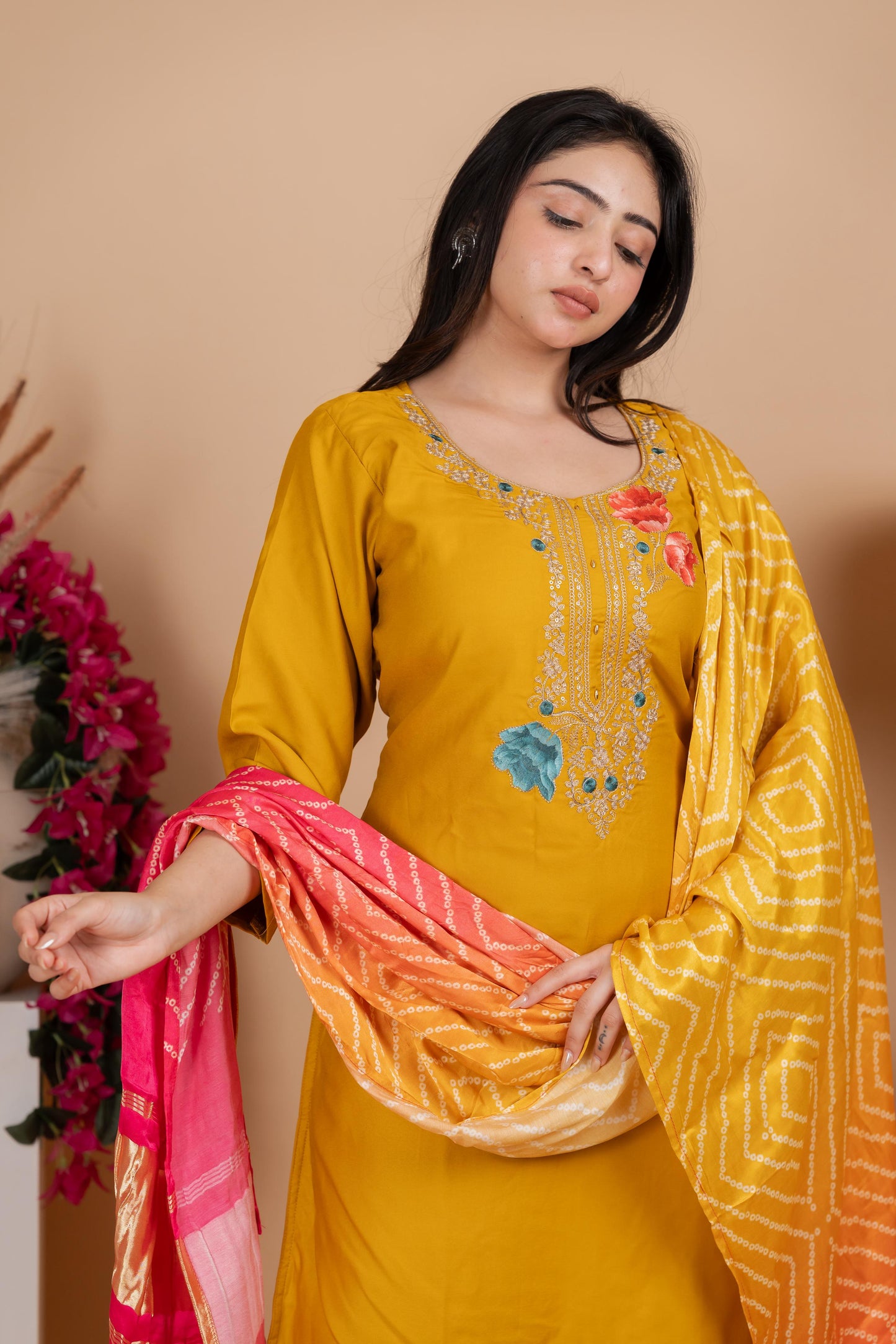 Yellow Pure Gaji Silk Suit Set for Women – Luxurious & Breathable