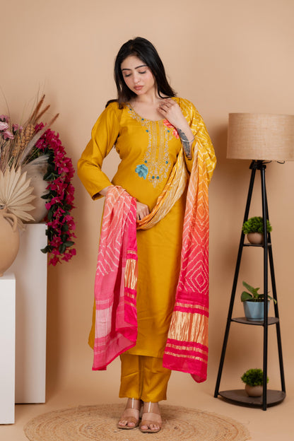 Yellow Pure Gaji Silk Suit Set for Women – Luxurious & Breathable