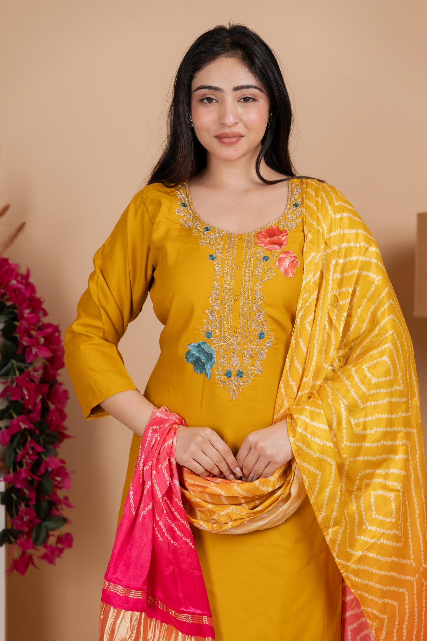 Yellow Pure Gaji Silk Suit Set for Women – Luxurious & Breathable