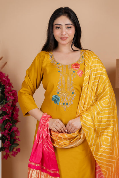 Yellow Pure Gaji Silk Suit Set for Women – Luxurious & Breathable