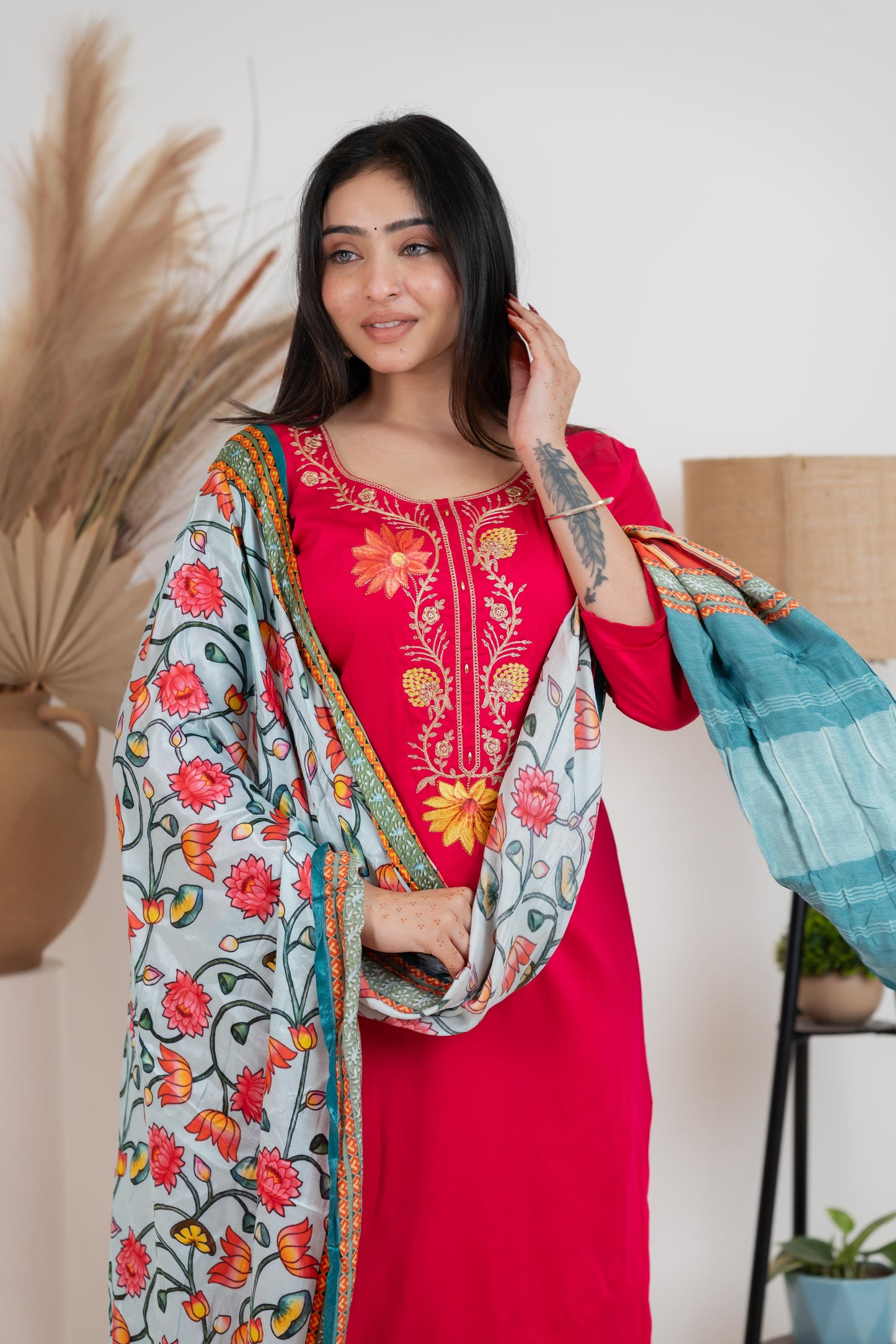 Red Pure Gaji Silk Suit Set for Women – Luxurious & Breathable