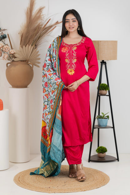 Red Pure Gaji Silk Suit Set for Women – Luxurious & Breathable