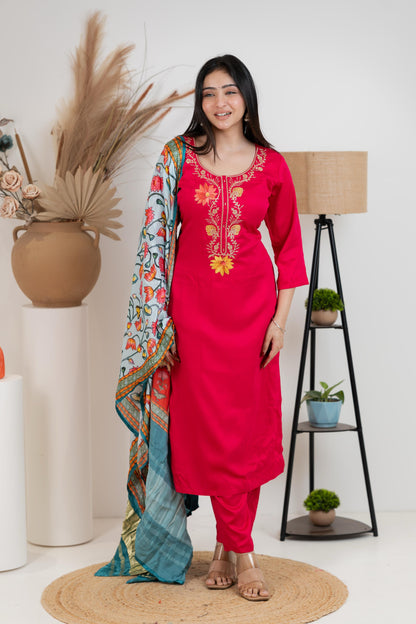 Red Pure Gaji Silk Suit Set for Women – Luxurious & Breathable