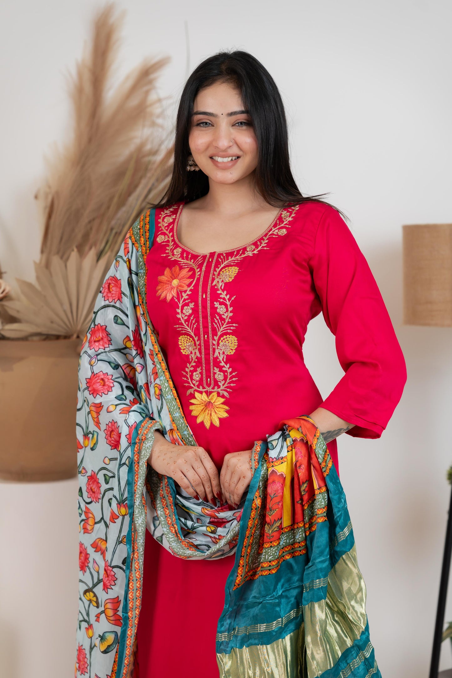 Red Pure Gaji Silk Suit Set for Women – Luxurious & Breathable