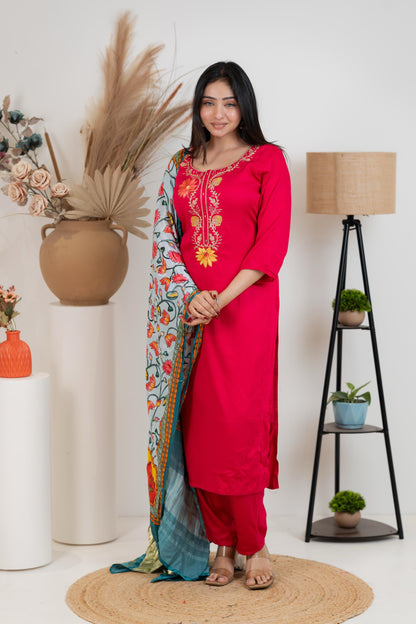 Red Pure Gaji Silk Suit Set for Women – Luxurious & Breathable