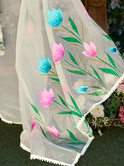 Regal Off-White Anarkali Suit Set with Heavy Multicolor Floral Embroidery & Dupatta