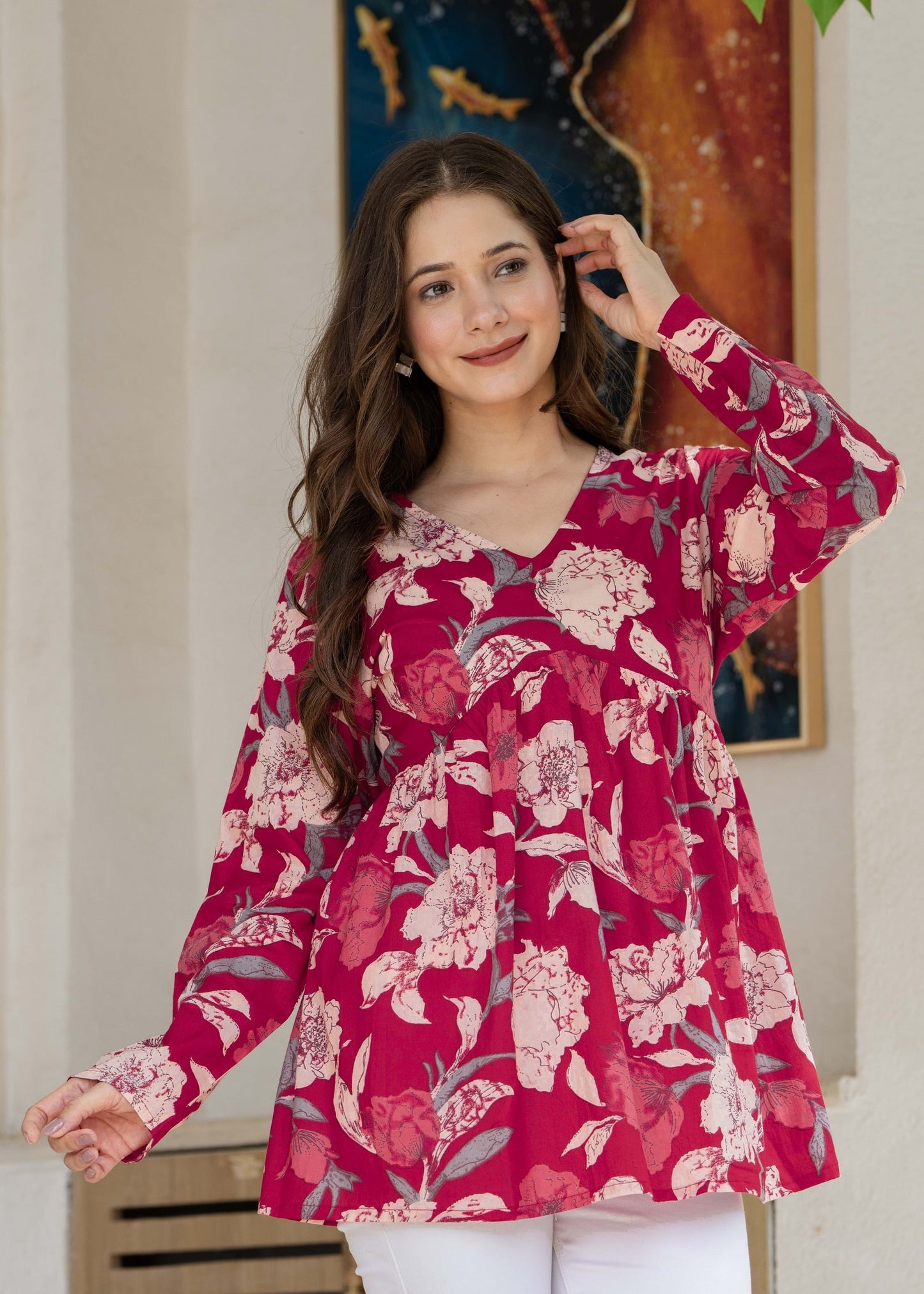 Rose Red Cotton Top – Casual & Everyday Elegance