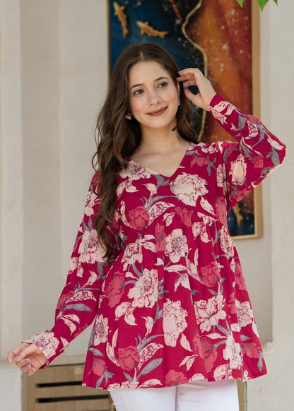 Rose Red Cotton Top – Casual & Everyday Elegance