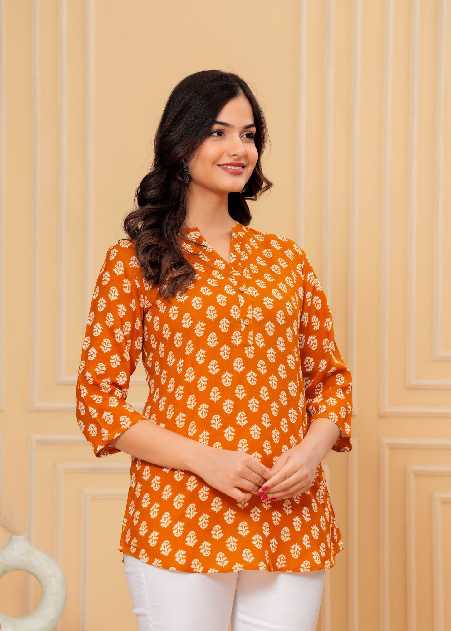 Rust Orange Soft Cotton Printed Top – Daily & Office Wear
