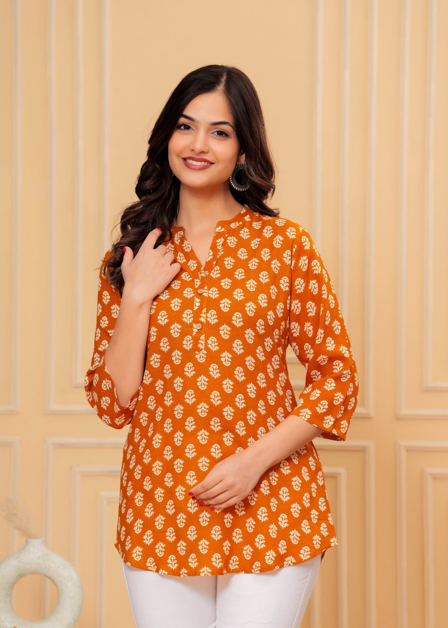 Rust Orange Soft Cotton Printed Top – Daily & Office Wear