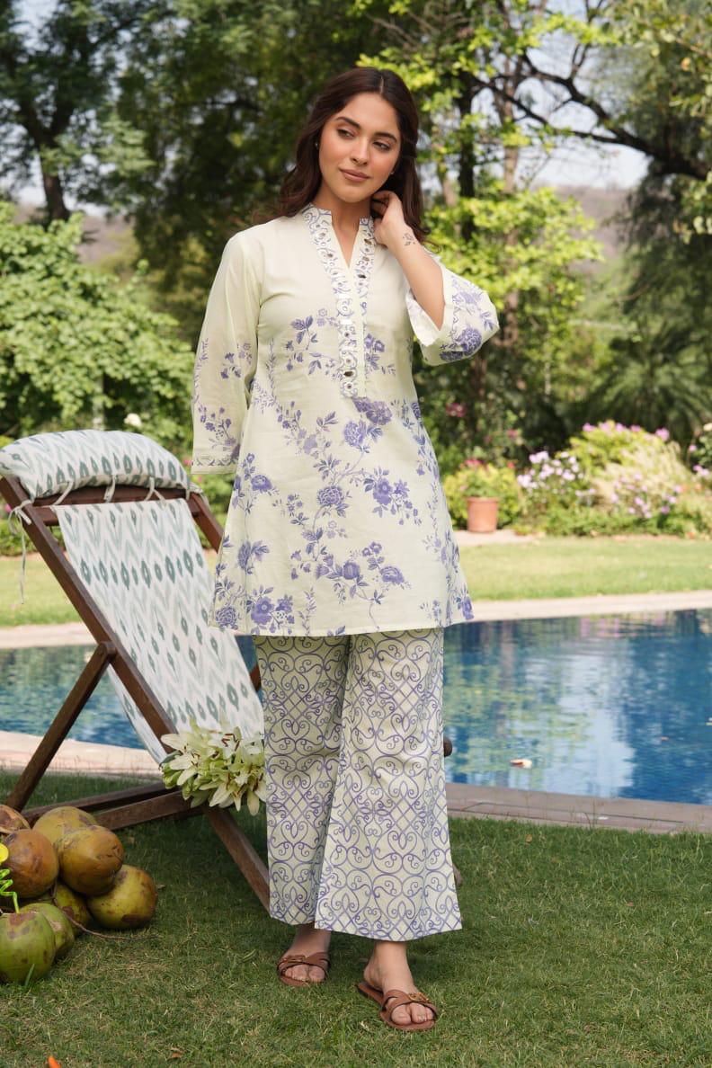 Soothing Lavender Floral Printed Co-Ord Set with Designer Palazzo