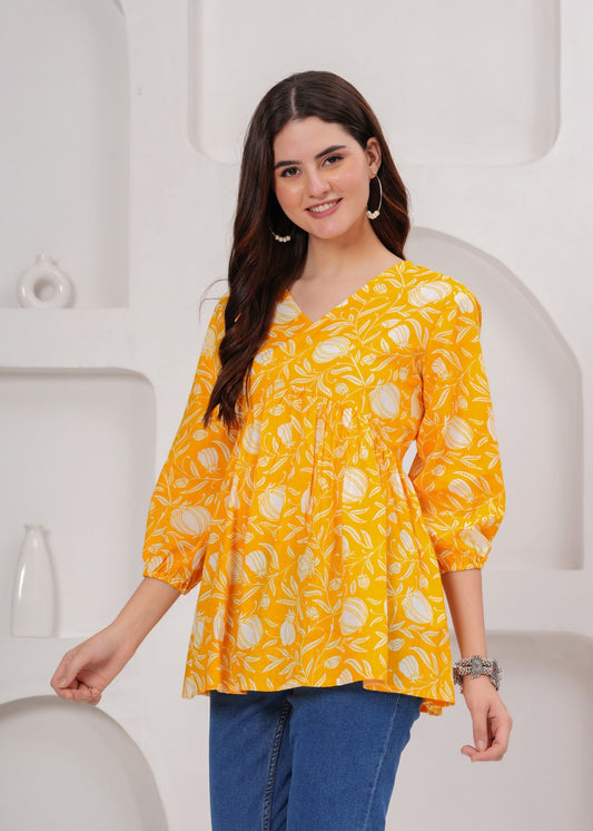 Sunshine Yellow Soft Cotton Top - Casual & Everyday Wear