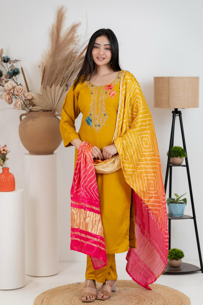 Yellow Pure Gaji Silk Suit Set for Women – Luxurious & Breathable