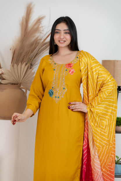 Yellow Pure Gaji Silk Suit Set for Women – Luxurious & Breathable