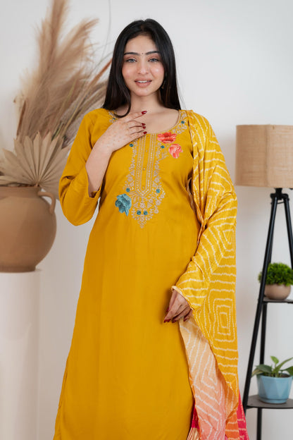 Yellow Pure Gaji Silk Suit Set for Women – Luxurious & Breathable