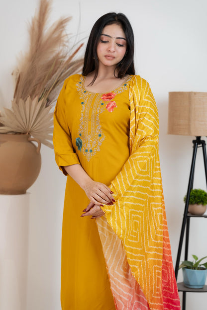 Yellow Pure Gaji Silk Suit Set for Women – Luxurious & Breathable