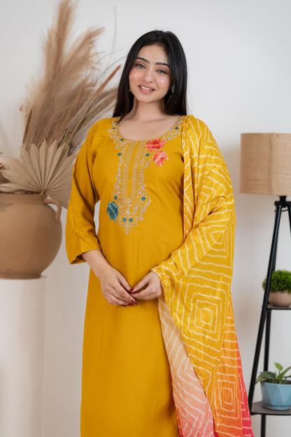 Yellow Pure Gaji Silk Suit Set for Women – Luxurious & Breathable