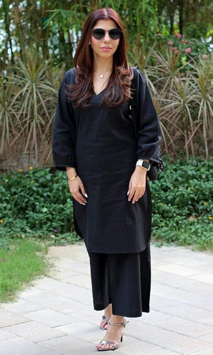 Black Cotton Katha Kurta Set – Elegant Everyday Style