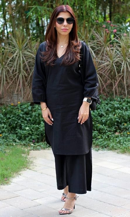 Black Cotton Katha Kurta Set – Elegant Everyday Style
