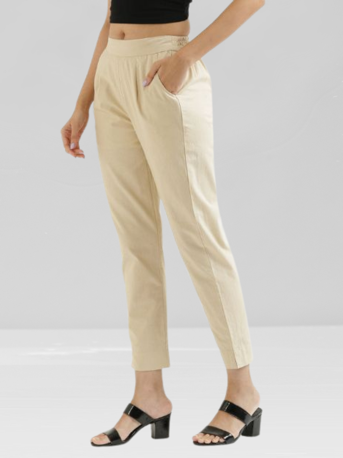 Off White Cotton Flex Pants with Side Pockets