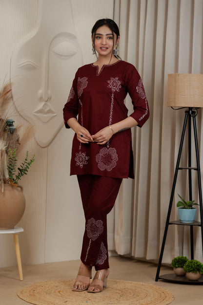 Rich Maroon Premium Dhabhu Cotton Co-ord Set – Soft, Breathable
