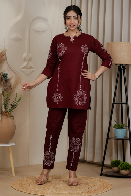 Rich Maroon Premium Dhabhu Cotton Co-ord Set – Soft, Breathable