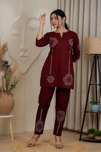 Rich Maroon Premium Dhabhu Cotton Co-ord Set – Soft, Breathable