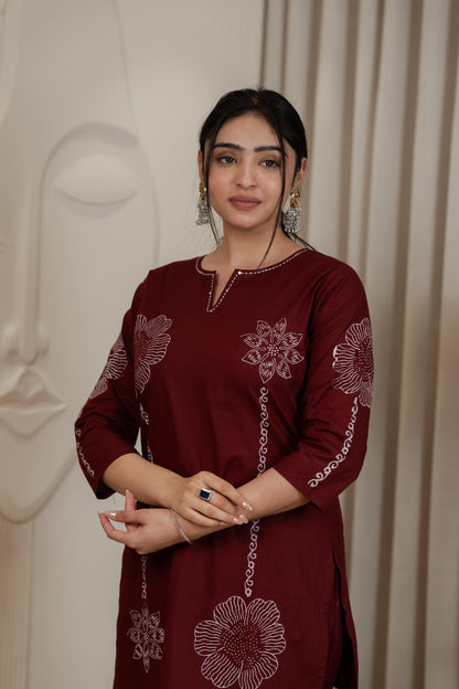 Rich Maroon Premium Dhabhu Cotton Co-ord Set – Soft, Breathable