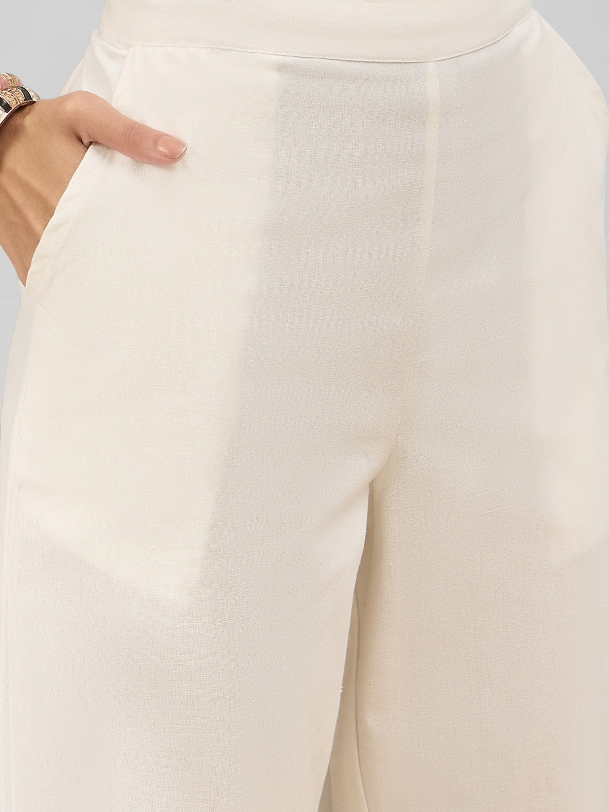 White Cotton Flex Pants with Side Pockets